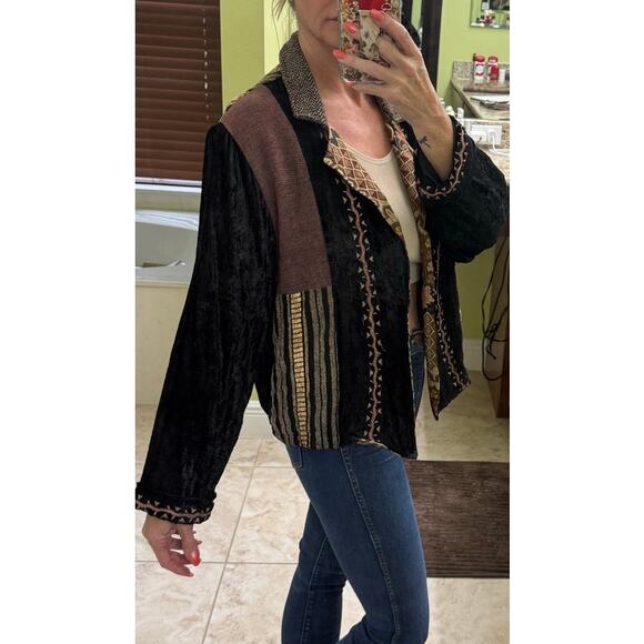 90s Tapestry & velour blazer jacket Neo Nostalgia Vintage patchwork Brown Medium - Picture 5 of 10